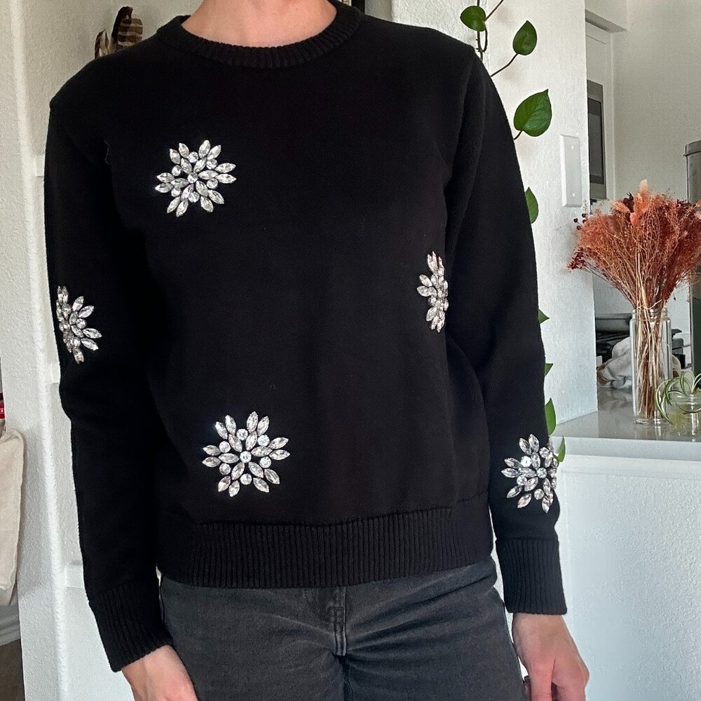 Michael Kors Black Sweater with Rhinestone Snowflake Accents - XS/S